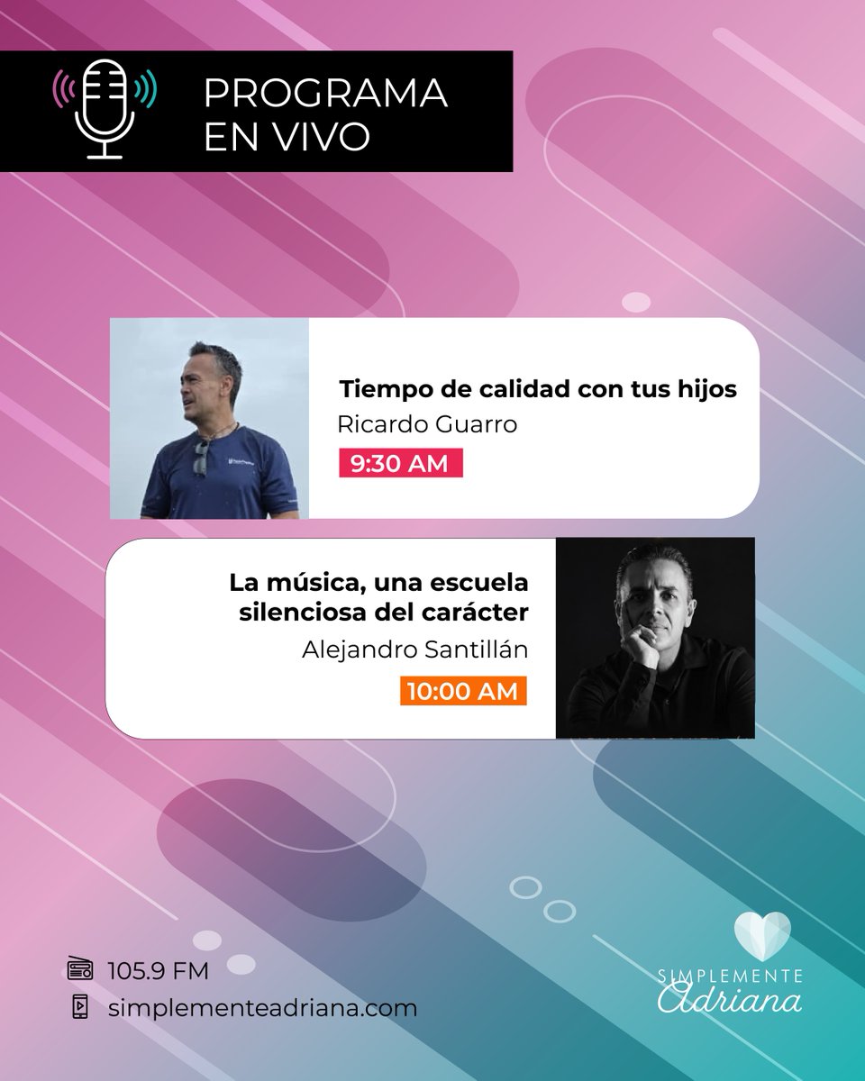 adrianacoronag's tweet photo. Hay días que comienzan con pendientes y otros que comienzan con una buena conversación. Haz de #SimplementeAdriana parte de tu mañana. Te espero en vivo de 8 a 11 am.
Escucha aquí:
📱Por Internet: https://t.co/rThgp2T6BT
📻 Radio en Guadalajara: 105.9 FM https://t.co/u7Lq0PQfj9