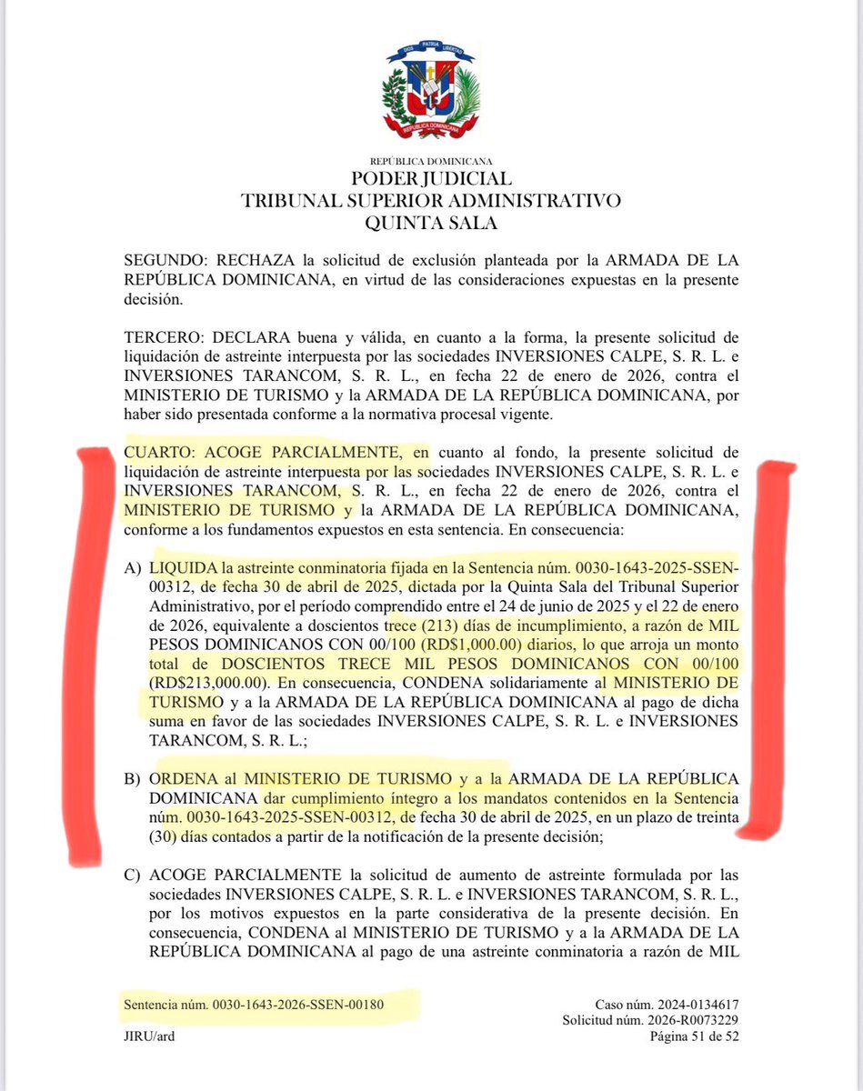 j_rdrgz's tweet photo. @luisabinader @JosePaliza @andresbautg @CarolinaMejiaG @llegopapa @USA_Embassy_ Ministro si usted respeta la propiedad privada, porque la 5ta. S del TSA condenó a @TurismoRD al pago de RD$213,000 y sumando… A quien usted quiere favorecer? 🤔 https://t.co/wX0Z573N0e