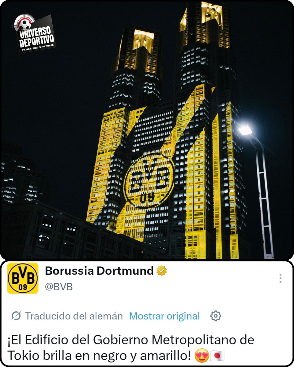 UnivDepo's tweet photo. ‼️Simplemente Espectacular‼️ ⚫️🟡
🔜 Asi lucen los colores del Borussia Dortmund en Tokio.
#BorussiaDortmund #Tokio #espectacular https://t.co/mwzgaXCP8J