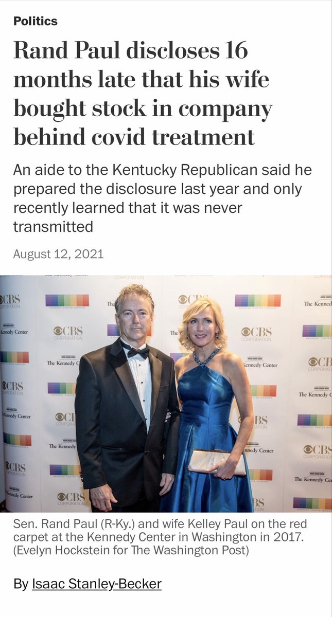 RibGoneRogue's tweet photo. Just a reminder that Rand Paul is an “opthamologist,” certified by an ophthalmology board that he created. Rand Paul is not a virologist. Rand Paul’s wife invested in Remdesivir during the height of Covid as he pushed the drug on Americans. The Pauls failed to disclose their investment for 16 months. Rand Paul got richer during Covid.