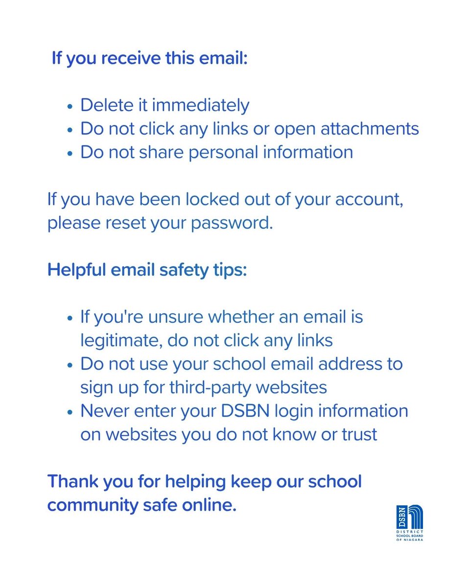 dsbn's tweet photo. Update regarding email currently circulating that appears to come from the DSBN and promotes part-time employment opportunities for students and staff. https://t.co/VsWqpTv2bR