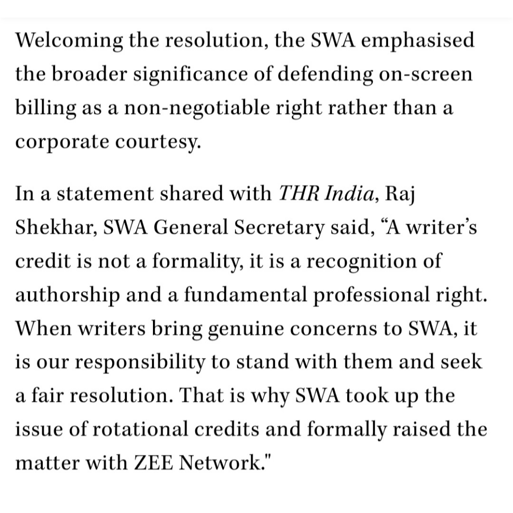 swaindiaorg's tweet photo. This achievement is the result of our collective strength. Congratulations to all the members. 

#ScreenwritersAssociation #SWA #Screenwriters #WriterCredits #WritersRights #CreditWhereItsDue #Authorship #Screenwriting
@THR @PuneetVuneet @palakistan https://t.co/TRdlSwDxXy