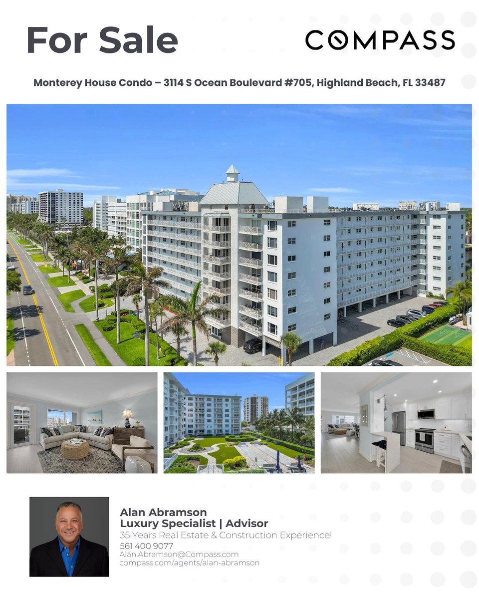 AlanAbramson1's tweet photo. Coastal Luxury Awaits

Now available at Monterey House Condo – 3114 S Ocean Boulevard #705, Highland Beach, FL 33487, this beautifully renovated waterfront residence offers the perfect blend of timeless elegance and modern coastal living. https://t.co/XAXr4hd491