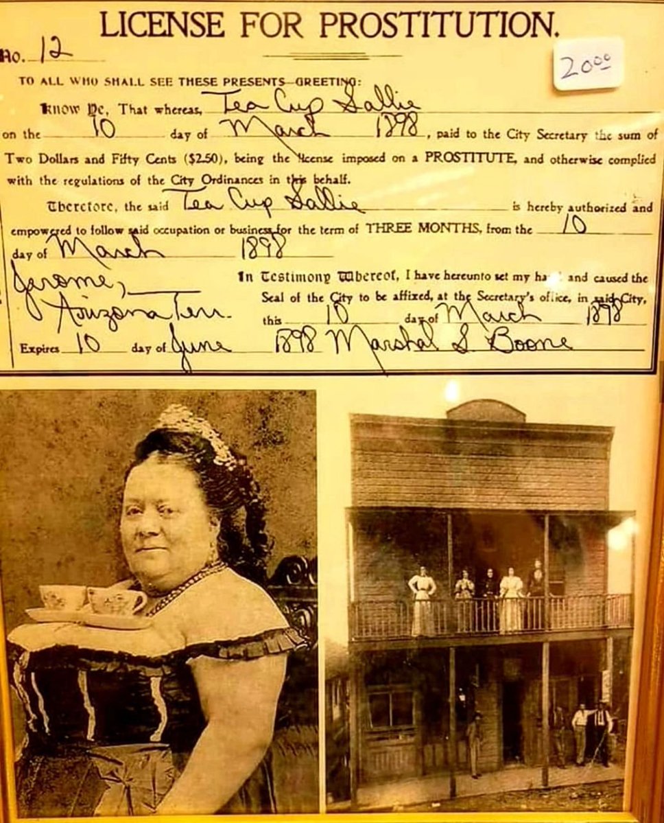 phothistory's tweet photo. Лицензия на занятиe пpocтитуцией, выданная Сaлли Чaйной Чaшки, 1898 г., Аpизонa. https://t.co/2lJk11mau3