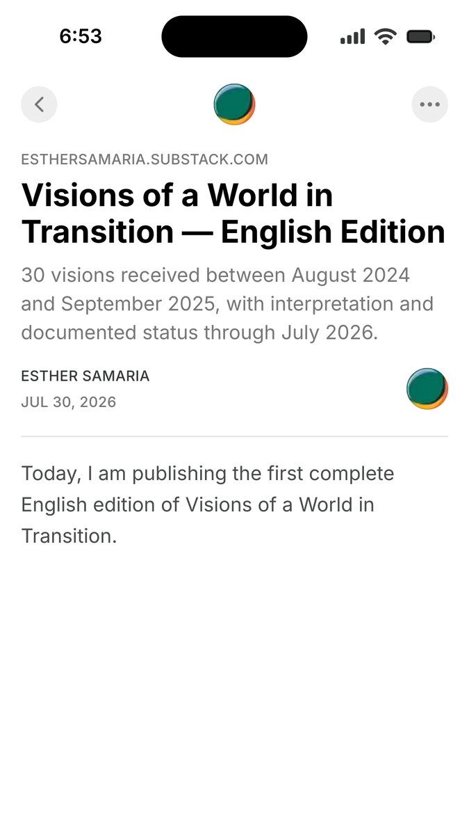 DatedVisions's tweet photo. The English edition of Visions of a World in Transition is now available on Substack.

30 dated visions received between August 2024 and September 2025 — with interpretation, documented developments, and the questions that remain open.

https://t.co/gFEgY7x6qG https://t.co/jSdGH4Beh2