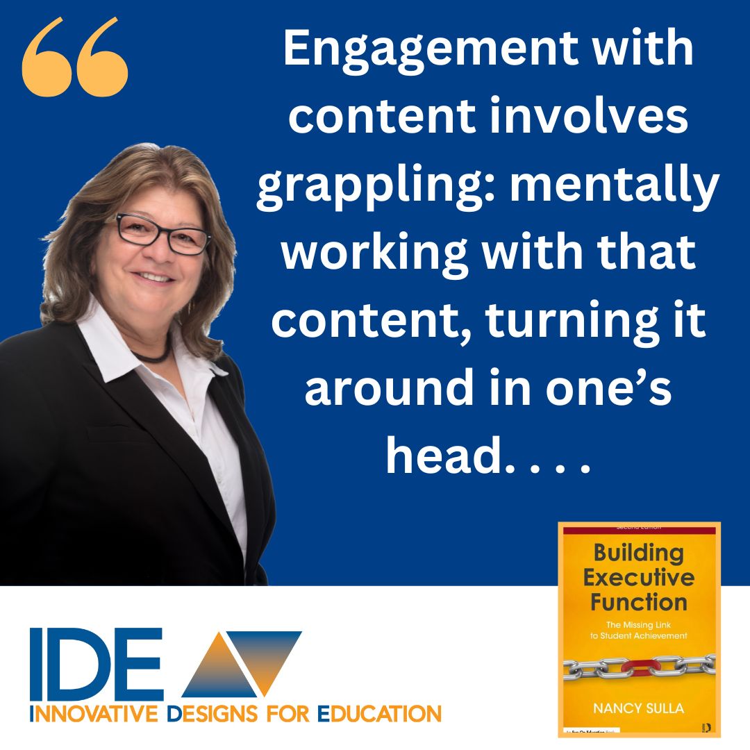 IDECorp's tweet photo. Students need to grapple with content if they're going to learn it and retain that learning! Find out more in Dr. Nancy Sulla's book Building Executive Function: https://t.co/GvFDXWfJP1  @RoutledgeEOE https://t.co/ZVBr8bbyaj