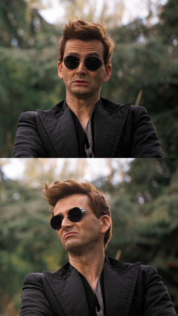PrimeVideoMX's tweet photo. No vayas a estar con tus caras  
Yo con mis caras:

#GoodOmens 😇😈 https://t.co/L5ZUflWBf1