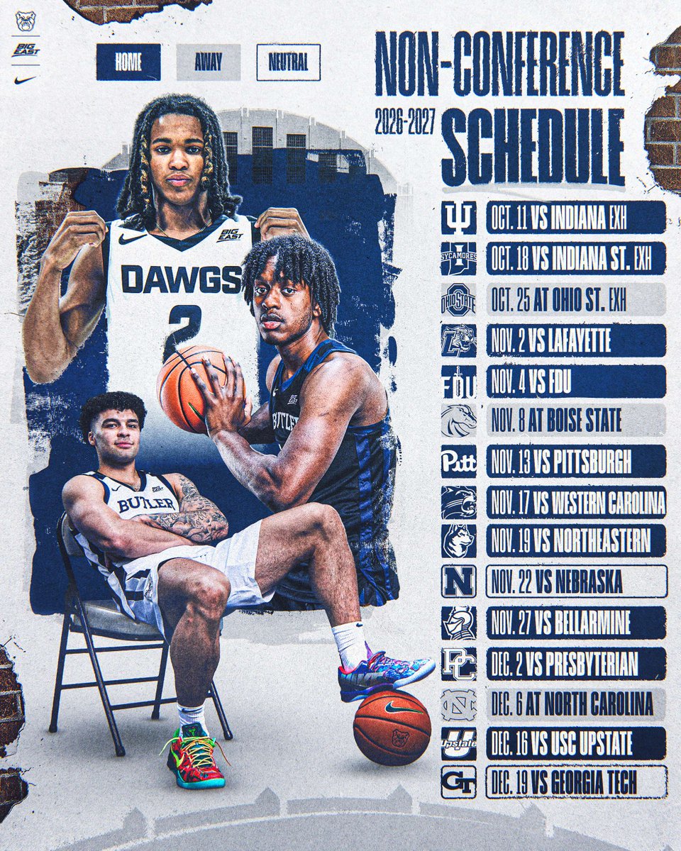 ButlerMBB's tweet photo. Get ready for some Bulldog Basketball!

The full non-con schedule is officially set ‼️➡️🗓️

🎟️: https://t.co/puN13038VM https://t.co/oSQK37qDNL
