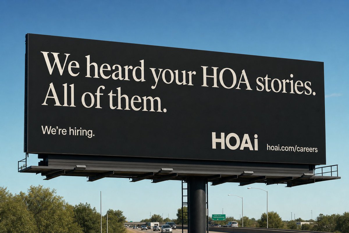 plashless's tweet photo. We’re building AI agents for HOA management. Our CFO gave us budget for exactly one billboard. Which one should we pick? https://t.co/y4kNVagRmT