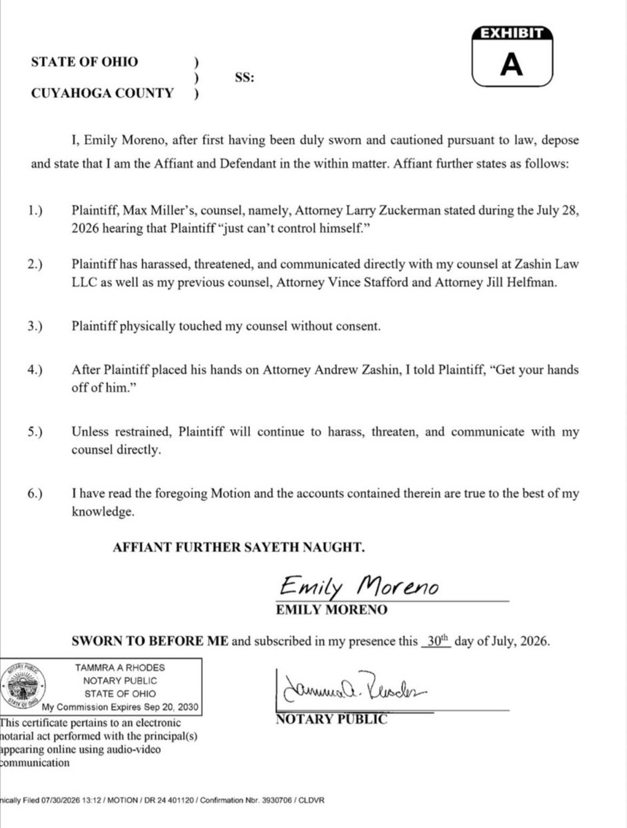 PollTracker2024's tweet photo. NYT: Emily Moreno, the daughter of Senator Bernie Moreno (R-OH), files a restraining order against her ex-husband Rep. Max Miller (R-OH) https://t.co/jbljQggIqU