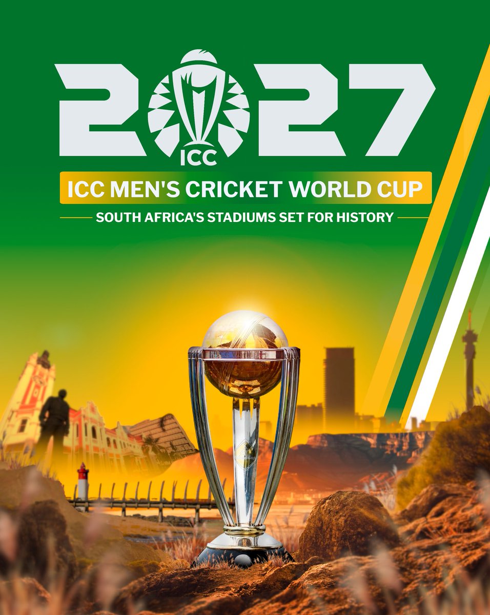 ProteasMenCSA's tweet photo. The Countdown Starts Now! 🏟️

The ICC Men’s Cricket World Cup 2027 is coming to Southern Africa! 🇿🇦 Together with our neighbours, Namibia and Zimbabwe, we’re ready to welcome the world.

The road to cricket’s biggest prize runs through these iconic stadiums. This is where dreams will be made, legends will rise, and history will be written.

Your city. Your stadium. Your chance to be part of history. 🏏🌍🏆

Which stadium will you be cheering from? Let us know in the comments! 👇

#Unbreakable #CWC27
