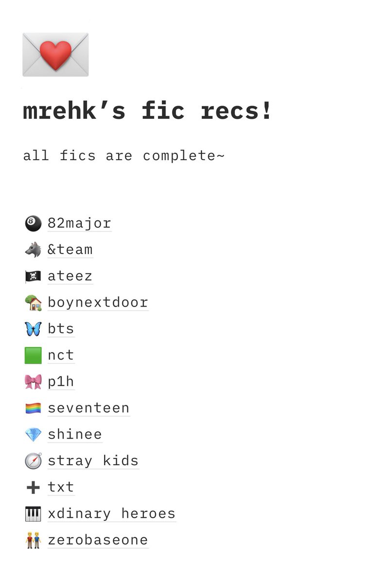 inniezzz's tweet photo. 💌 my fic recs 

a big post update for my fic rec notion, as i’ve added many groups! 

each page is highly filterable ♡ go nuts 

🔗 https://t.co/AuzXaifENB https://t.co/v7qskknfmj