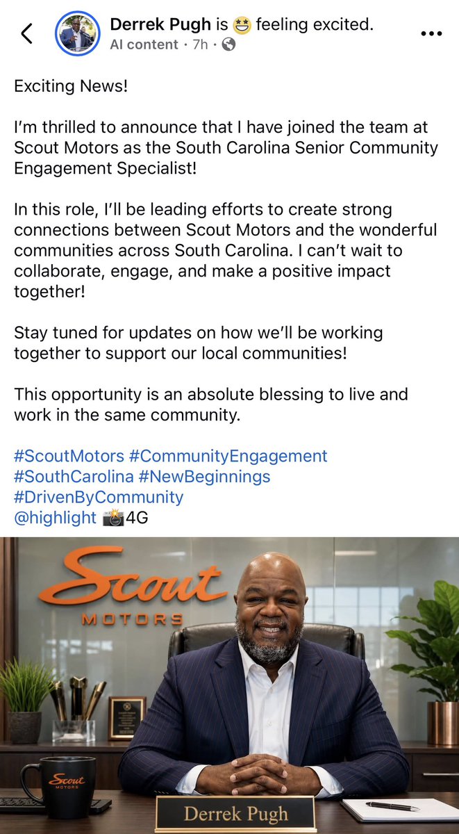 WatchPalmetto's tweet photo. BREAKING: Two days after our post questioning if Scout Motors is receiving federal money and how Richland County Council Vice Chair Derrek Pugh was tied in, Pugh announces (today) that he is taking a job with Scout Motors.

Deep dive coming soon, stay tuned. https://t.co/HE4a0DAtdG