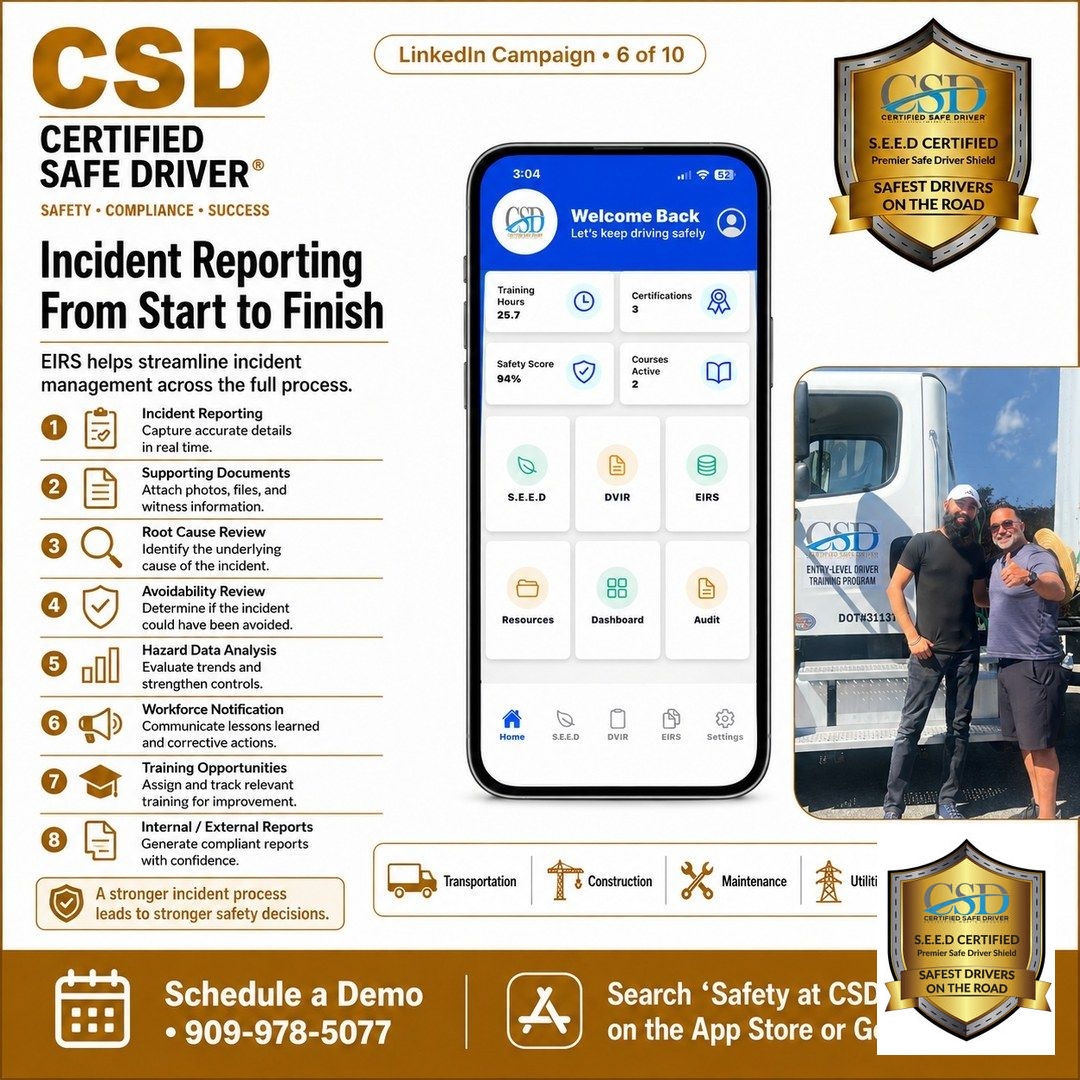 certsafedriver's tweet photo. Lower insurance costs with safety reporting. Helping organizations develop safe, compliant, and productive commercial drivers. Free assessment: 909-978-5077 https://t.co/RREY3DfMcZ #cdl #dmv #truck #driver https://t.co/6ViqYwNlpy