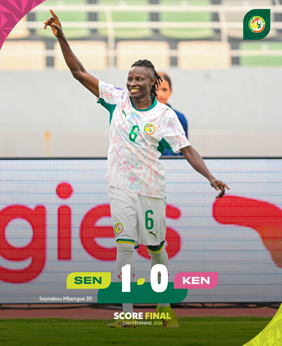 Fsfofficielle's tweet photo. 🔚 Le Sénégal s’impose 1-0 face au Kenya grâce à un but de Seynabou Mbengue et se relance dans le groupe A. Nos Lionnes affronteront le Maroc le 3 août pour leur troisième match de cette CAN Féminine. #WAFCON2026 https://t.co/9D1aYMBLLe
