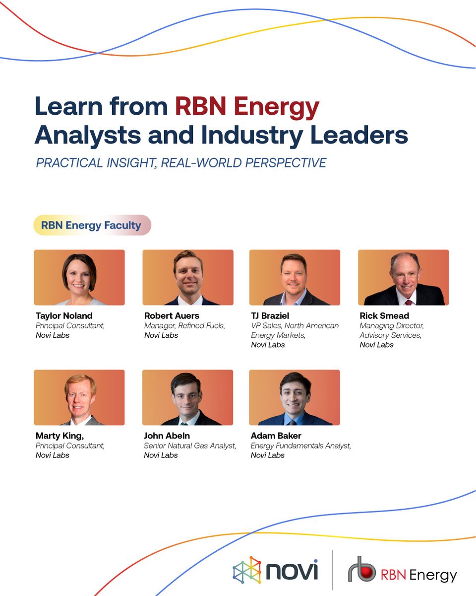RBNEnergy's tweet photo. The value of #SchoolofEnergy isn't just the curriculum, it's the people behind it.
Learn directly from RBN Energy's analysts and industry leaders who spend every day tracking #NorthAmerican energy markets, forecasting trends, and helping companies understand what's driving #crudeoil, #naturalgas, #NGL, and #refinedproducts.
Across two days, you'll gain practical insights through expert-led sessions, fireside chats, hands-on Excel models, and live Q&A discussions.
📅 September 9-10, 2026
📍 Houston, TX
Register by August 12 to save $500 with Early Bird pricing. https://t.co/cKy44z8dkQ
