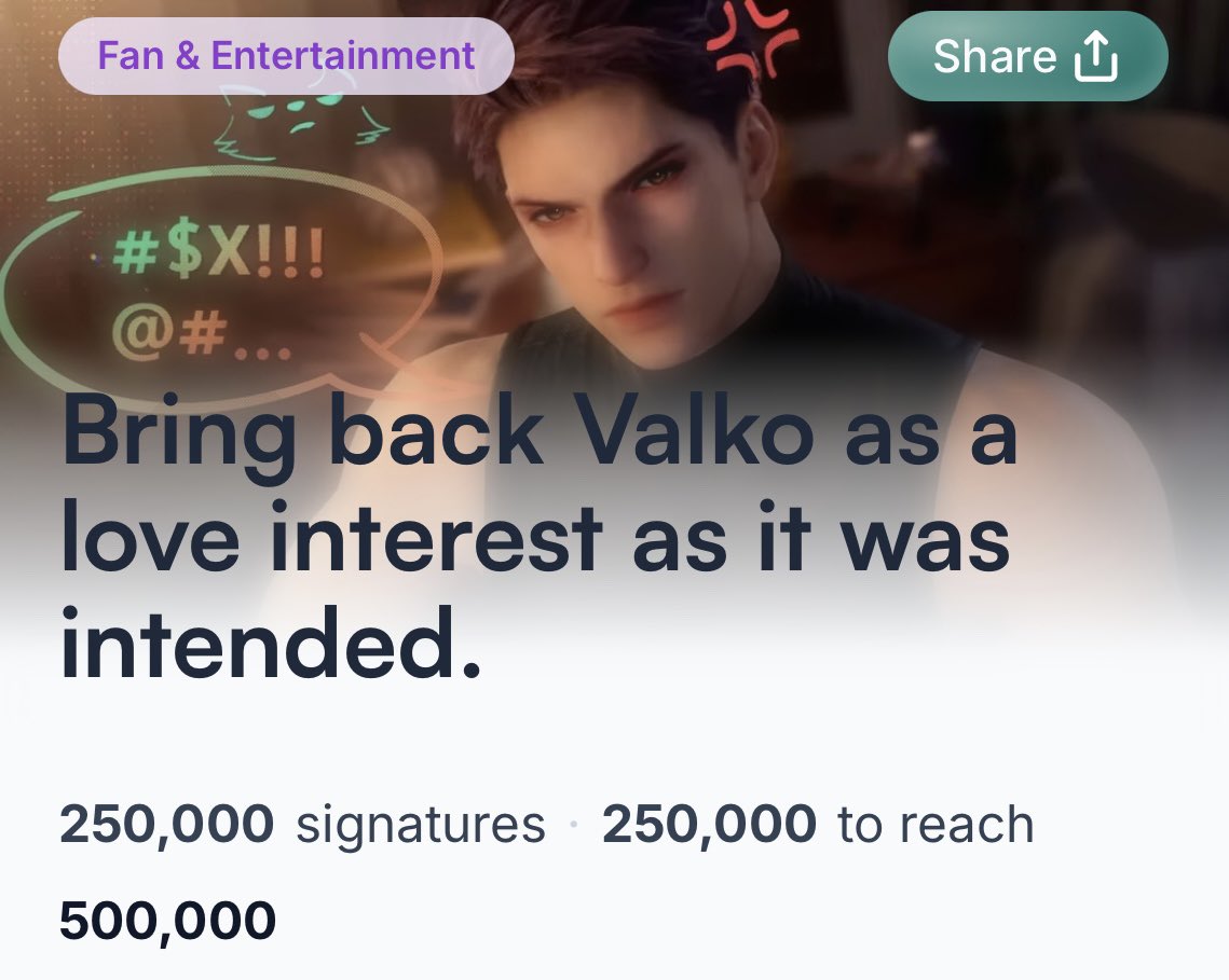 taschibunny's tweet photo. The 'Bring back Valko as love interest as it was intended' petition has reached 250k signatures!!! A quarter of a million signatures!!!

Valkyries, Lilies &amp; everyone who supported to reach this: THANK YOU SO MUCH!!! ♡

#BringValkoBack 🐺🤍 https://t.co/1iqMJ5PCP0