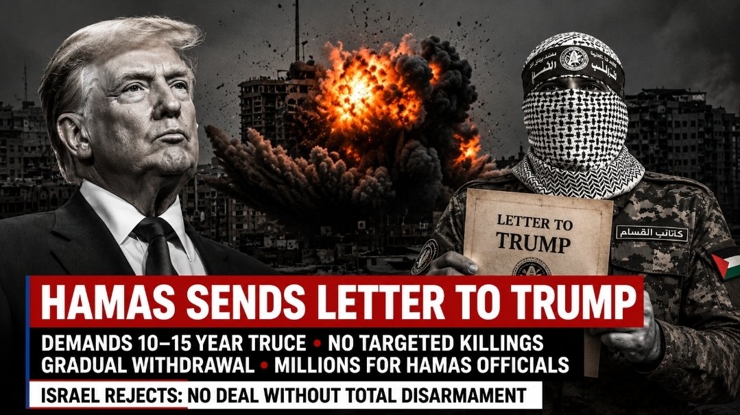 MOSSADil's tweet photo. HAMAS ASKS TRUMP FOR 15-YEAR TRUCE

Hamas has reportedly sent the White House a proposal for a 10–15 year “hudna” in Gaza.

In exchange, Hamas wants:
• Israel to halt military operations
• An end to targeted killings of Hamas leaders
• A gradual IDF withdrawal
• Years to slowly “surrender” some weapons
• Millions in retirement payments for Hamas officials

Hamas would not commit to surrendering its heavy weapons, dismantling its tunnel network, or fully demilitarizing Gaza.

Israeli officials dismissed the proposal as a desperate attempt by Hamas to buy time, rebuild, and survive.

Israel’s position remains clear: no withdrawal before Hamas is completely disarmed and Gaza fully demilitarized.