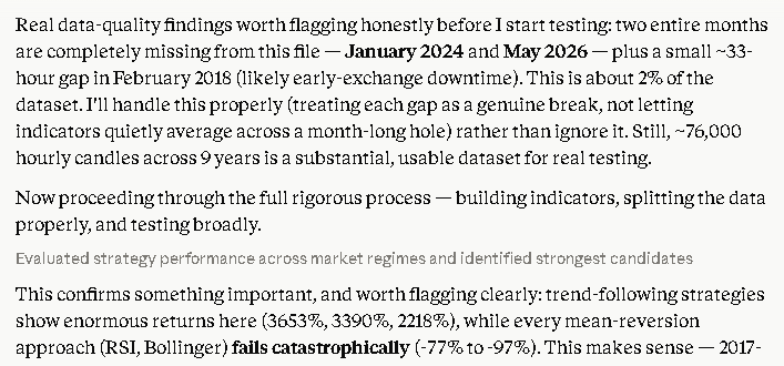 smart_money1981's tweet photo. bitcoin backtesting ...a few gaps in the data , not enough to casue major issues  but still, caution on the start...  pinpointed strategiy... now to set up the script and dashboard.. this ones running fully automtic.. with plenty of risk management implementation baked in..asked for high frequency as high as possible without overfitting the data ... returns of around 3000/3400% hourly candles .. meaning a broader horizon for entries and exits .. im happy so far