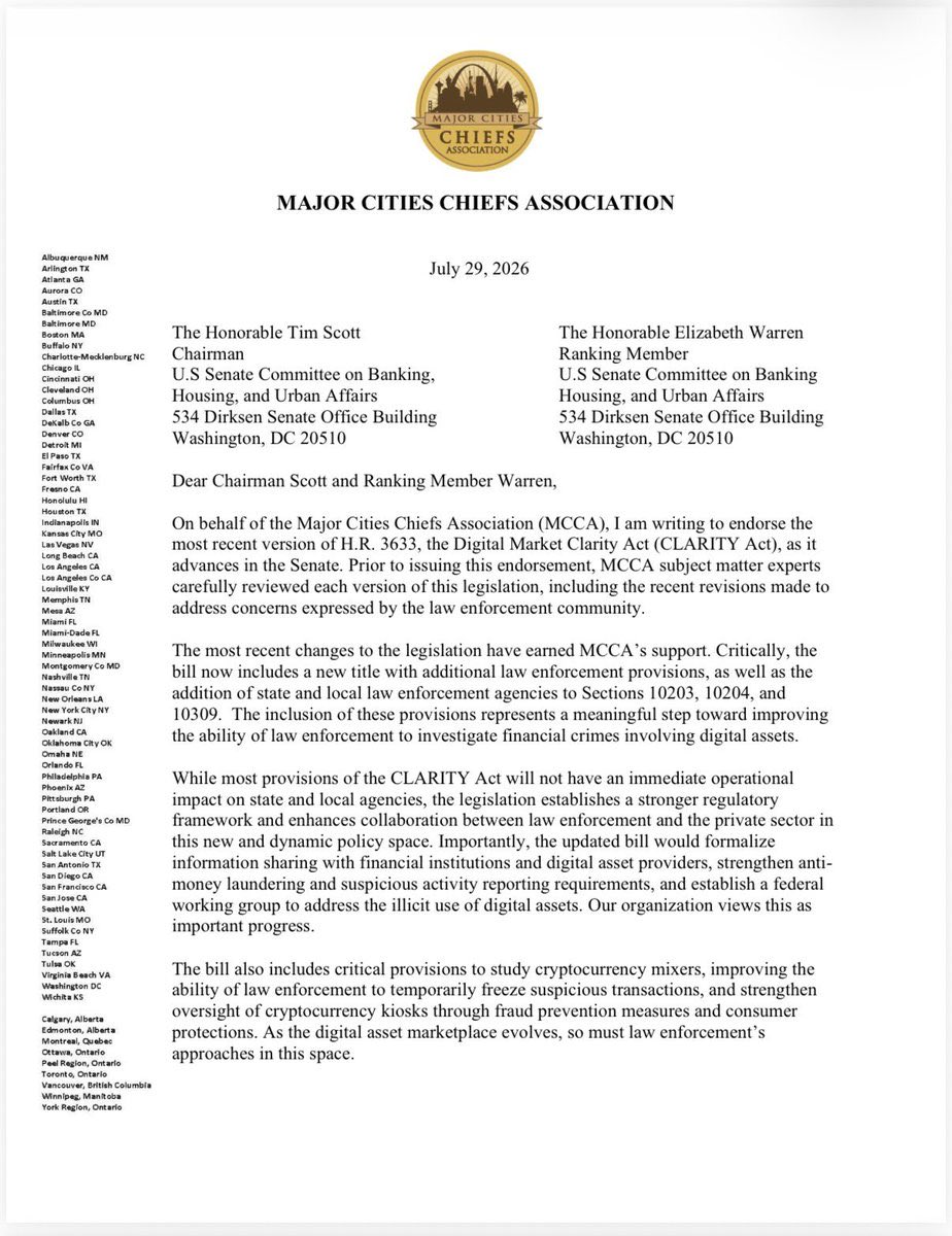 _Crypto_Barbie's tweet photo. 🇺🇸 NEW: POLICE EXECUTIVES FROM THE LARGEST U.S. CITIES HAVE OFFICIALLY FORMED AN ORGANIZATION TO ADVOCATE FOR THE PASSAGE OF THE CLARITY ACT! https://t.co/VtdD6JRF6a