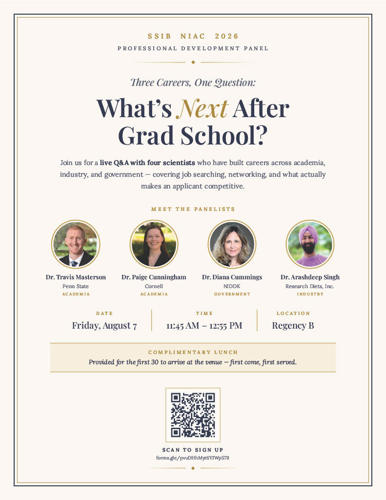 SSIBsociety's tweet photo. Grad students, post-docs, and early career researchers attending SSIB 2026; Don't miss out of the awesome event: "What's Next After Grad School?" a live Q&amp;A on building your career across academia, industry, and government! Follow the QR code to sign up! https://t.co/BO8Kcf25Qk