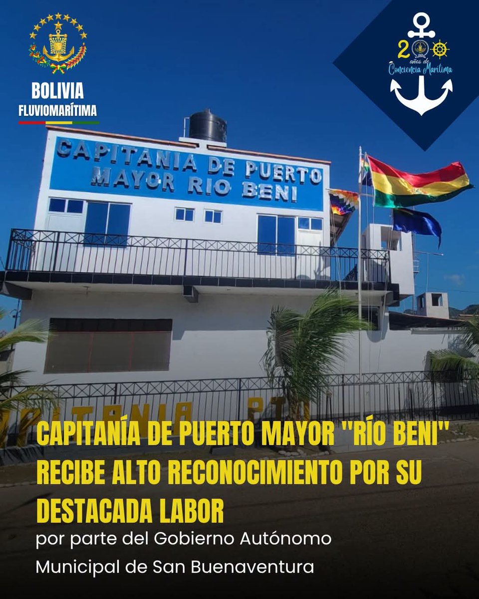ArmadaBoliviana's tweet photo. 🏅⚓ El compromiso con la población fue reconocido.

La Capitanía de Puerto Mayor "RÍO BENI" recibió un reconocimiento del Concejo Municipal de San Buenaventura por su labor en la seguridad de la navegación, protección de la vida humana y preservación del medio ambiente fluvial. https://t.co/cjKSAplb8O