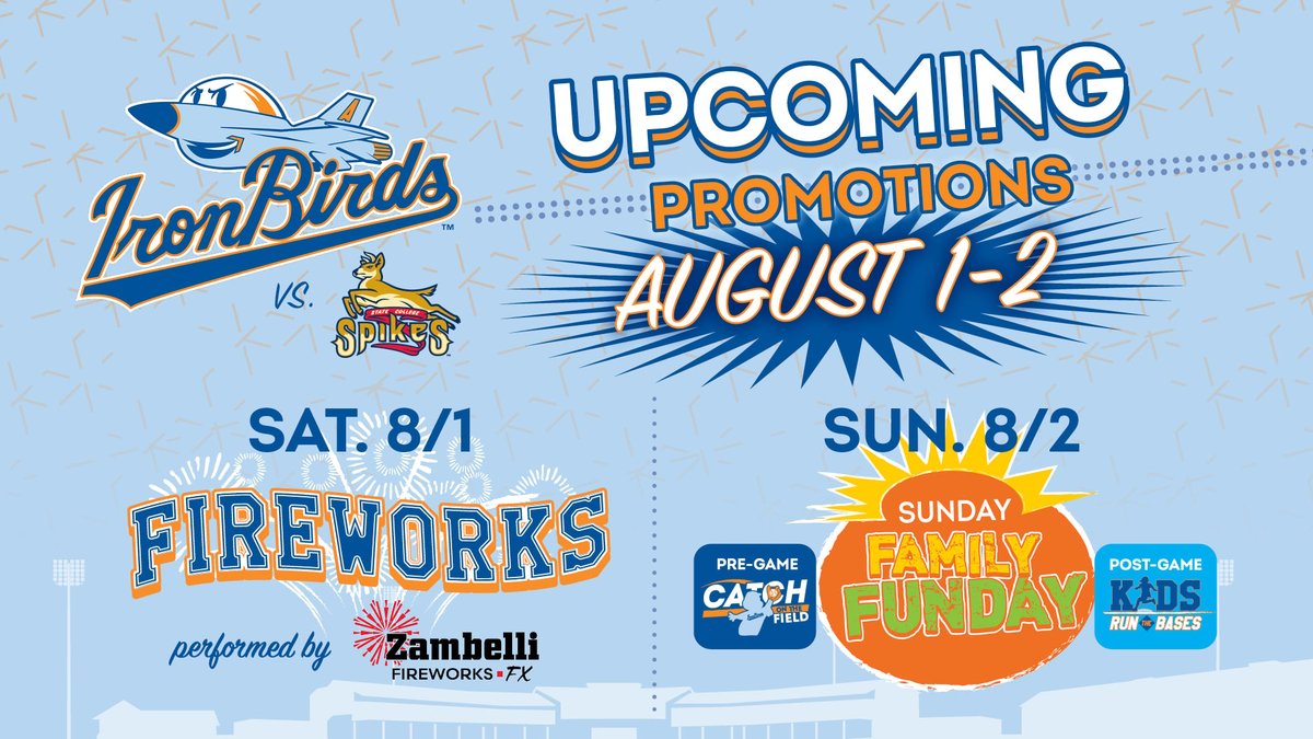 IronBirds's tweet photo. The fun doesn't stop this weekend!

Fireworks, Family Funday, and plenty of IronBirds baseball are waiting for you!

🎟️ https://t.co/zCdOCidnjC

#GoIronBirds #LetsFly https://t.co/N9rKTMZU6Z