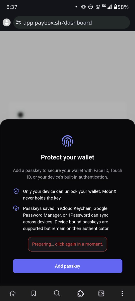 Crypto_GBK's tweet photo. @moonpay @ivanhodl @blknoiz06 @Banks @MarketBubble Are registrations closed?? Stuck on Adding Passkey. Please suggest https://t.co/jr2vdlPELk