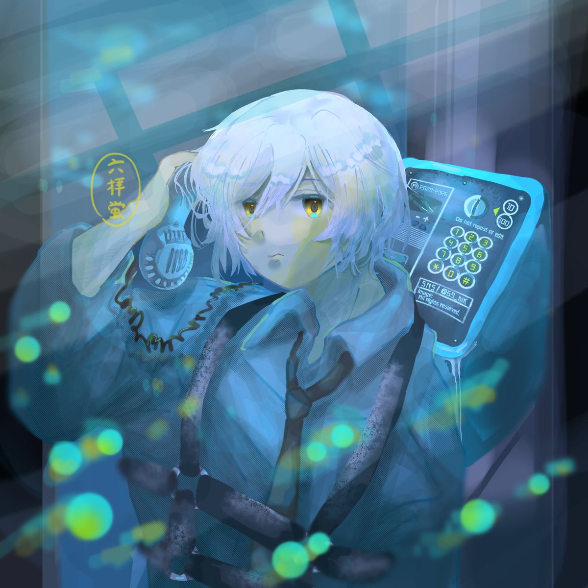 69_hiK's tweet photo. 蛍と公衆電話　描いた。 https://t.co/Ga17VgJpCy