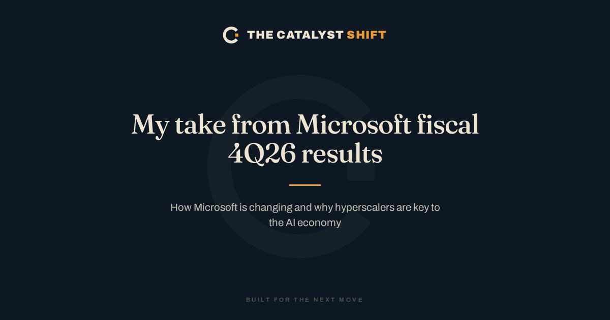 catalystshiftrm's tweet photo. Microsoft’s business is in transition. Cloud and AI compute are driving the growth and become dominant. It changes structure of business economics. The key being that these business lines carry lower margins. I believe however that we are in or close to the trough of business transformation, where capex is high, but the related uplift from adjacent services did not arrive yet. The growth of AI related business lines open new TAM opportunities, mainly providing all round AI and agent management services to enterprises. At the same time the cost efficiency and delivery optimization will help margin expansion. The key question for me to watch is: where is the natural floor for the gross margins as cloud business scales and depreciation kicks in.