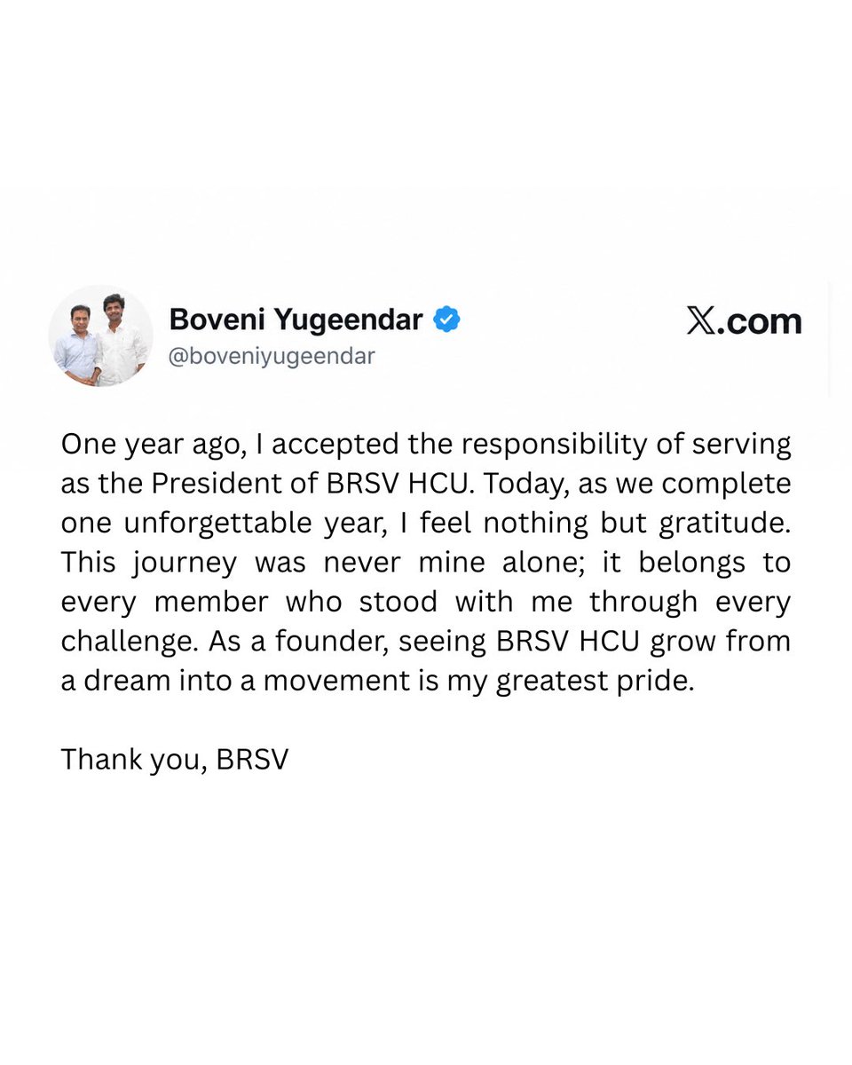 boveniyugeendar's tweet photo. Thank you @KTRBRS  for your constant inspiration, encouragement, and faith in the student community. Your vision gave us the strength to build BRSV HCU into a meaningful movement. Grateful for your support. 💗 https://t.co/JhbxI1P6jW