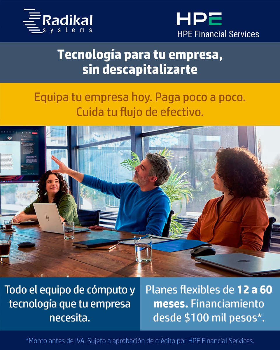 RadikalSystems's tweet photo. Equipa tu empresa hoy y paga en 12 a 60 meses.

Financiamiento HPE Financial Services desde $100 mil pesos. Sin descapitalizarte.

📞 993 108 42 57
👇 Requisitos y plazos en la respuesta.

#FinanciamientoTecnológico #Tabasco https://t.co/Bj6sVBculR