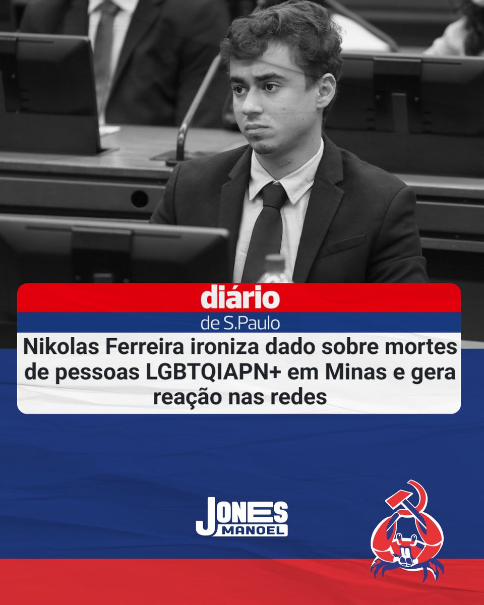 jonesmanoel_PE's tweet photo. O comportamento do deputado Nikolas Ferreira (PL-MG) é inaceitável. Em um país onde, ano após ano, cresce o número de mortes violentas de pessoas LGBTQIAPN+, fazer piada e relativizar uma tragédia como essa é repugnante. https://t.co/q1Gti2hJF6