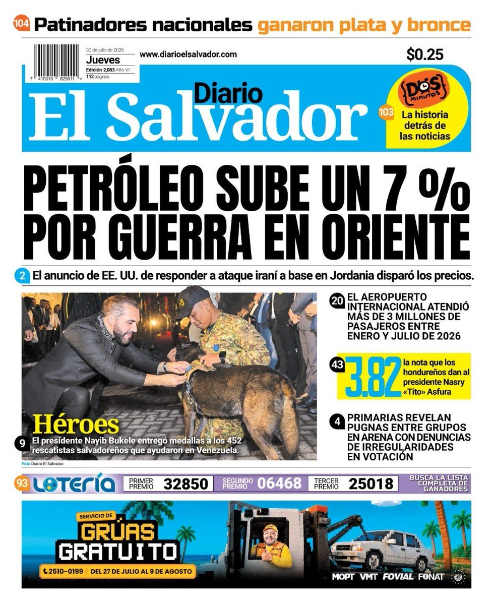 Judicial_ES's tweet photo. Esta es la portada de #DiarioElSalvador de este jueves, 30 de julio de 2026. #DiarioES 

Entérate de más noticias en ⬇️ https://t.co/v5QgNxsWaI https://t.co/Bayzt4IVaW