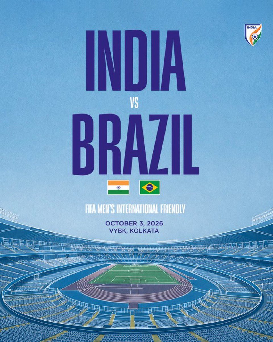 TheKhelIndia's tweet photo. 🚨 IT’S OFFICIAL, FOLKS!!!! 🇮🇳🇧🇷
India will host five-time World Champions Brazil in Kolkata on October 3rd
Historical match for Indian Football ⚽️ https://t.co/o6OwgHFpMu