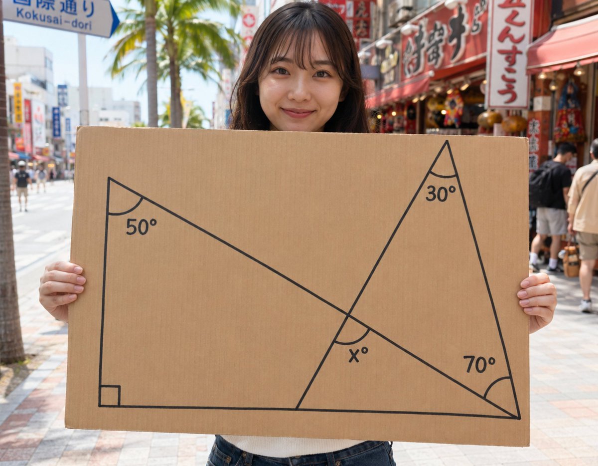erai_sensei's tweet photo. 紙とペンを使わないで解けたら天才！

Xの角度は何度？ https://t.co/T1IlQ4qtew