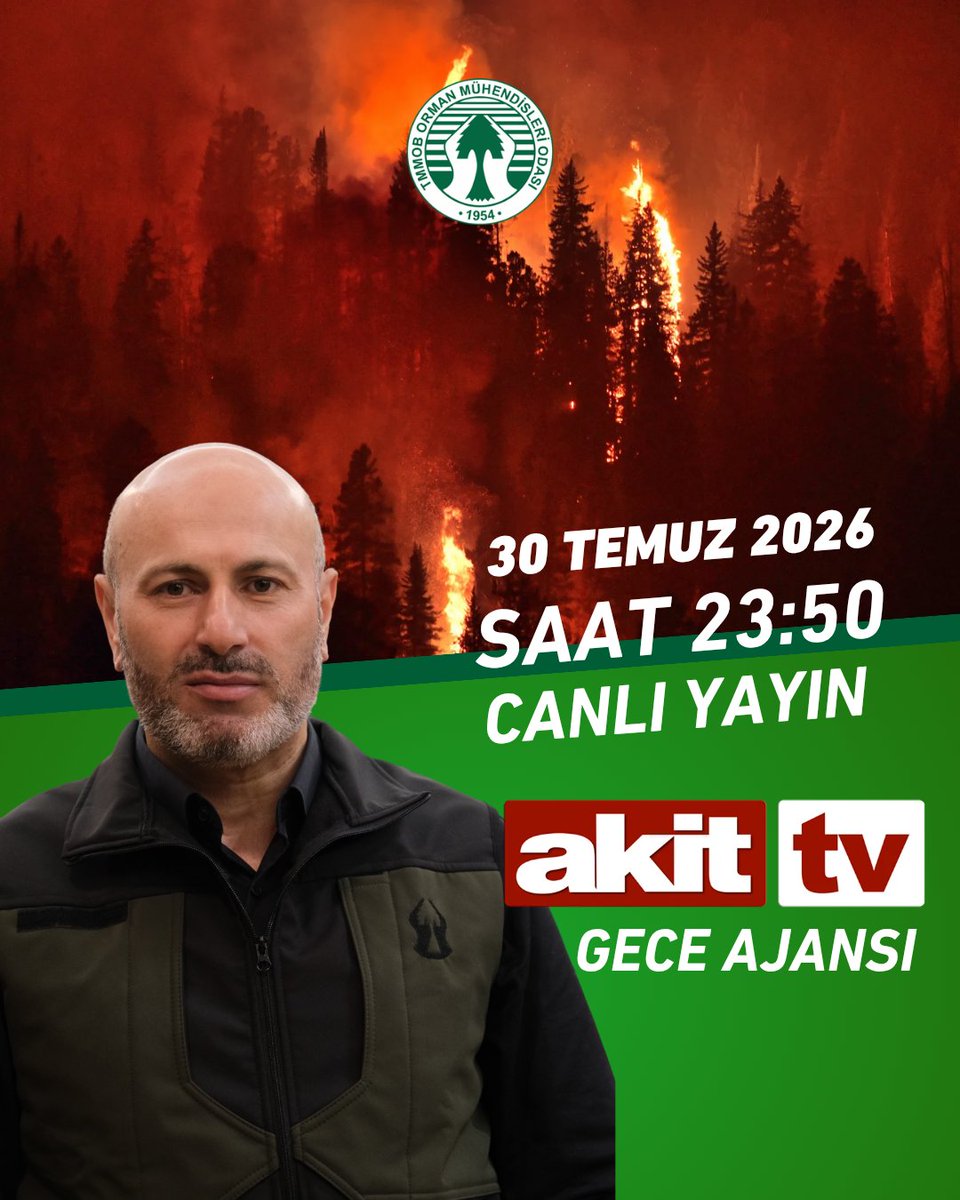 HTurkyilmazOMO's tweet photo. Bu gece saat 23.50'de Akit TV Gece Ajansı programının canlı yayın konuğu olacağım.

Ülkemizde devam eden orman yangınlarını, yangınlarla mücadelede son durumu, alınması gereken önlemleri ve ormanlarımızın geleceği üzerine değerlendirmelerde bulunacağız.

Görüşmek üzere.

📺 Akit TV
🕦 23.50 – Gece Ajansı (Canlı Yayın)
