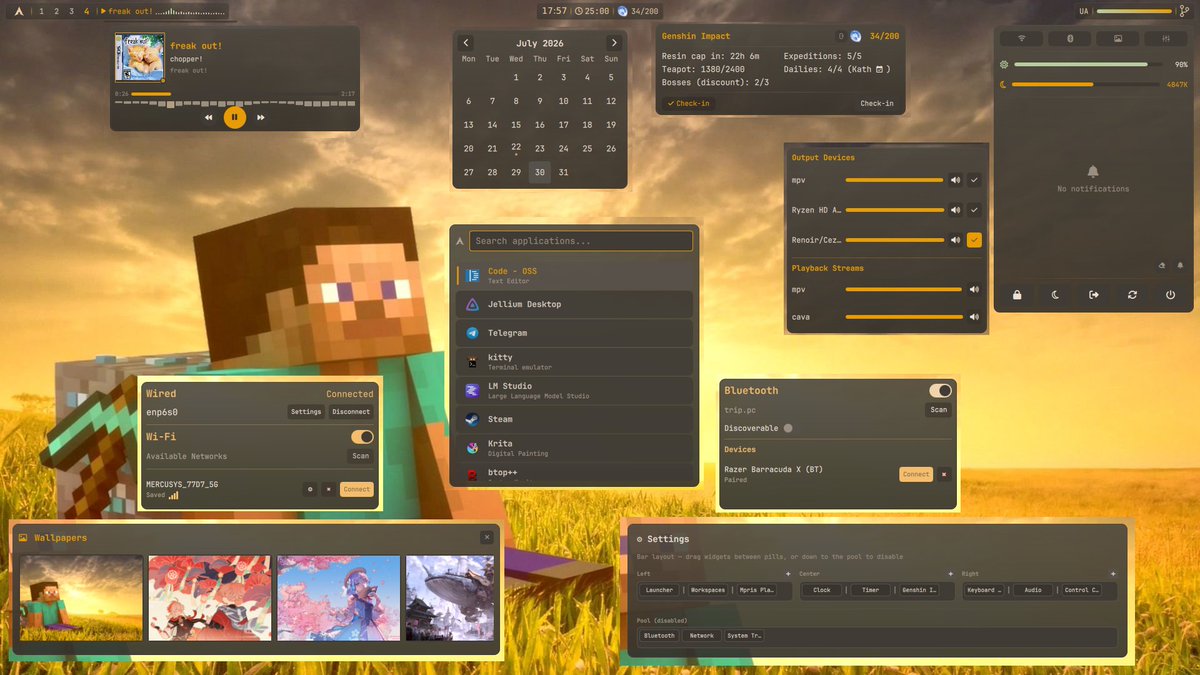 bot_unixporn's tweet photo. [Hyprland] polished quickshell setup
Link: https://t.co/iGksqutmnI

#unixporn #linux #screenshot https://t.co/iKNpLSJ9Cs