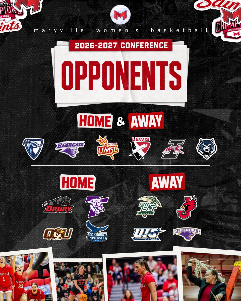 MaryvilleWBB's tweet photo. The @GLVCsports opponents are set!

Here is where the Saints will face their conference competition for the 2026-2027 season!

#BigRedM | #AlwaysUs https://t.co/bCvvKJYdIM