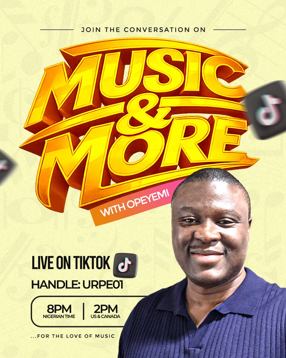 BOTAD01's tweet photo. Starting this Saturday, I'll be discussing with different people who are into music business on "Music and More" on Tiktok. 

It will be interactive and educative. 

Join the conversation! 😊 https://t.co/MT2QgNW1YG