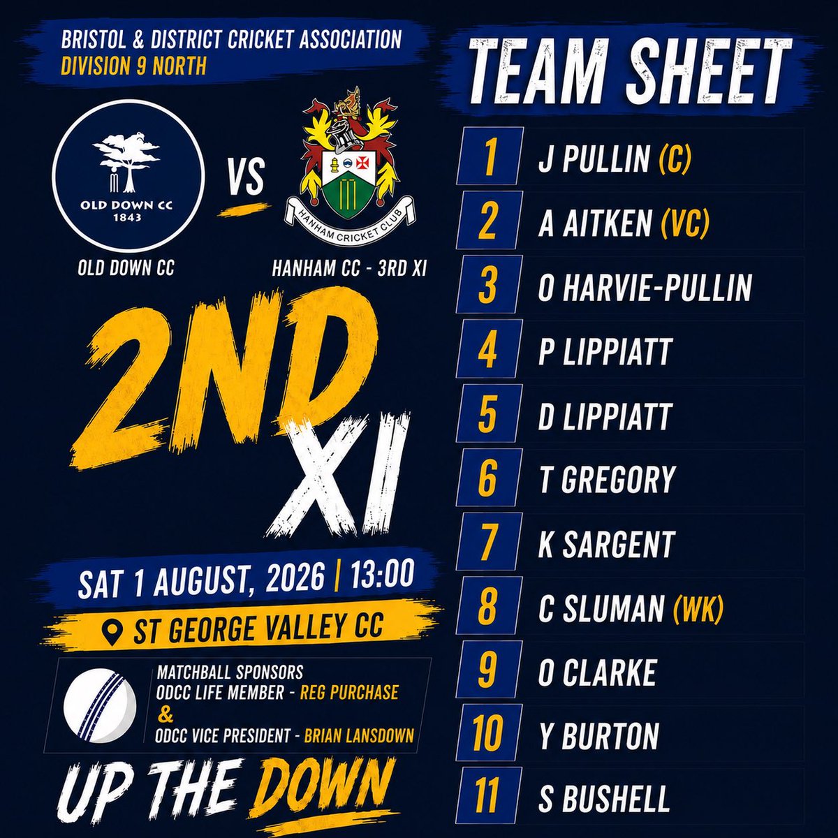 odcc's tweet photo. 🏏 SATURDAY TEAM SHEETS🏏

Our 1st XI welcome Bristol West Indian Phoenix CC 2nd XI to The Park, while our 2nd XI travel to St George Valley CC to face @HanhamCC - 3rd XI. 

#UpTheDown #ODCC https://t.co/KnrEr4EUkw