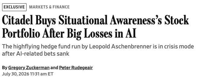 wallstengine's tweet photo. CITADEL BUYS BULK OF STOCK PORTFOLIO FROM SITUATIONAL AWARENESS, SOURCES SAY - WSJ

Is this why they were pushing the narrative that the Fed would hike at the July meeting? https://t.co/sXjq0MQOPq