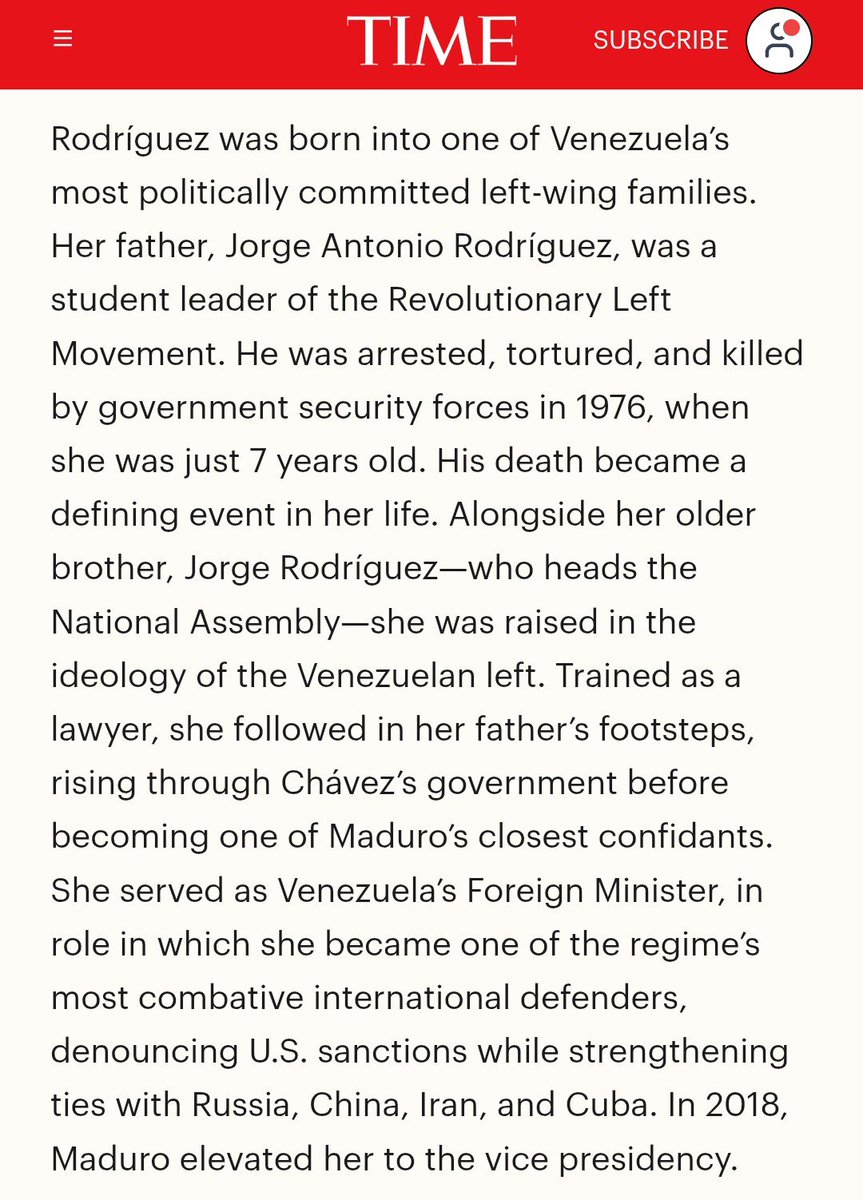 EmmaRincon's tweet photo. Hi @EricCortellessa @TIME , could you explain why you deliberately chose to omit from your article that Delcy Rodríguez's father was a guerrilla who kidnapped American citizens?

William Niehous, the local president of Owens-Illinois, was kidnapped and held captive for more than three years by Delcy's father's criminal group. That's a highly relevant fact that provides important context for what happened to him, don't you think?