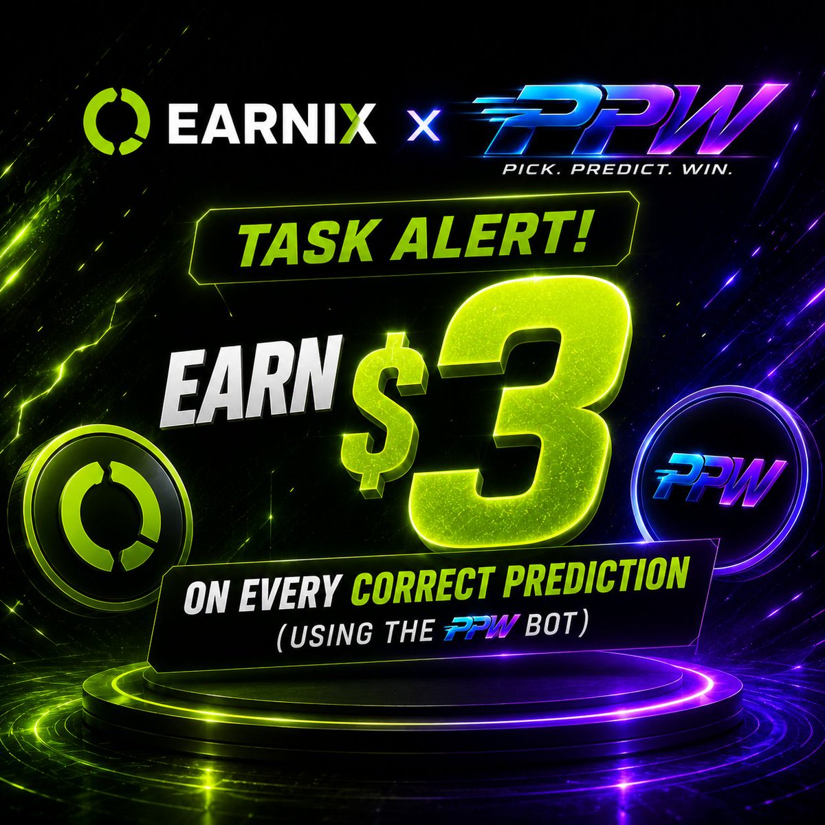 earnix_tg's tweet photo. 🚨 NEW TASK ALERT 🚨

Ready to get rewarded for making the right call? 📈
💰 Reward: $3 for every correct prediction

Here's how to participate:
✅ Follow Pick, Predict & Win on X:
https://t.co/xcAh4MI4Ba
✅ Join the PPW Telegram community:
https://t.co/ztARAE7KkX
✅ Make a prediction worth at least $5
https://t.co/fJNIf5GL9I
✅ If your prediction is correct, post a tweet showing your result and profit
✅ Share the tweet link in the PPW community
✅ Send a screenshot of your result to Tommy on Telegram (@TommyShelbyBlinders)
🎉 Receive $3 for every correct prediction.

Good luck, and may your predictions be profitable! 🚀