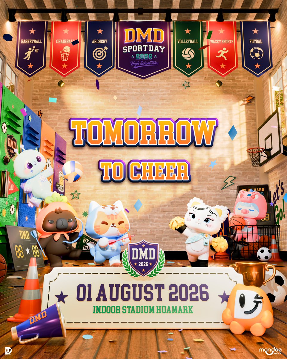 DomundiTV's tweet photo. 𝗧𝗢𝗠𝗢𝗥𝗥𝗢𝗪 𝗧𝗢 𝗖𝗛𝗘𝗘𝗥 ‼️

📣 พรุ่งนี้แล้ว! พร้อมลุยกันหรือยัง?! 🔥

วอร์มเสียงเชียร์ให้พร้อม แล้วไปร่วมลุ้น ทุกแต้ม ทุกเกม ทุกโมเมนต์! 🤩 เตรียมตัวเตรียมใจไปกับการแข่งขันสุดเดือด ความสนุกแบบจัดเต็ม และความน่ารักที่ทำใจละลาย 💥💖

มาปล่อยพลังให้สุด ๆ แล้วสนุกไปด้วยกันใน 𝐃𝐌𝐃 𝐒𝐏𝐎𝐑𝐓𝐒 𝐃𝐀𝐘 𝟐𝟎𝟐𝟔 𝑯𝒊𝒈𝒉 𝑺𝒄𝒉𝒐𝒐𝒍 𝑽𝒊𝒃𝒆𝒔 🏆✨

🎥 Live Stream Version
🔗 : https://t.co/kLjvn18pN3

🗓️ : 1 AUGUST 2026
📍 : INDOOR STADIUM HUAMARK

⚽️🏹🏀🏐✨🥇

#กีฬาสีดูมันดิ2026
#domunditv