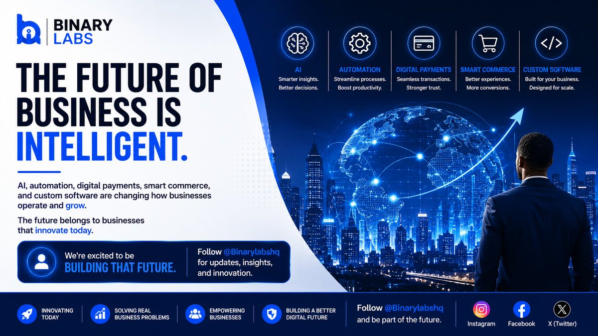 Binarylabshq's tweet photo. Tomorrow's leading businesses are being built today.
Join us as we build the future of business.
Follow @Binarylabshq.
#FutureOfWork #Technology #Innovation #binarylabs #sellthread https://t.co/kD9BmaDaBO
