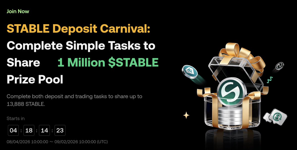 StableChainHub's tweet photo. Calling the @Stable community 📢

The Stable Deposit Carnival on @kucoincom is just around the corner. 

Prepare your deposits and mark your calendars for 4 August 2026, 10:00 UTC. Don't miss out! 🚀

Learn more: 
https://t.co/AsabkePHeL https://t.co/O8A4QMrMD2