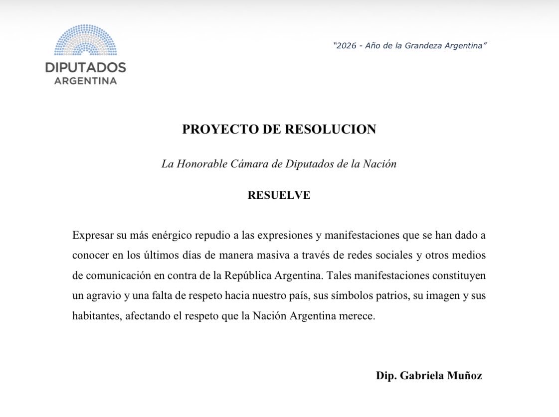 gabimunozlla's tweet photo. Hace unos días presenté un proyecto para repudiar los agravios contra la Argentina. 

Hoy @JMilei tomó una decisión certera: un DNU que impide el ingreso y permite expulsar a quienes promuevan odio y ataques contra nuestro país. 

El Estado deja de mirar para otro lado. 🇦🇷 https://t.co/11xoV1VR0X
