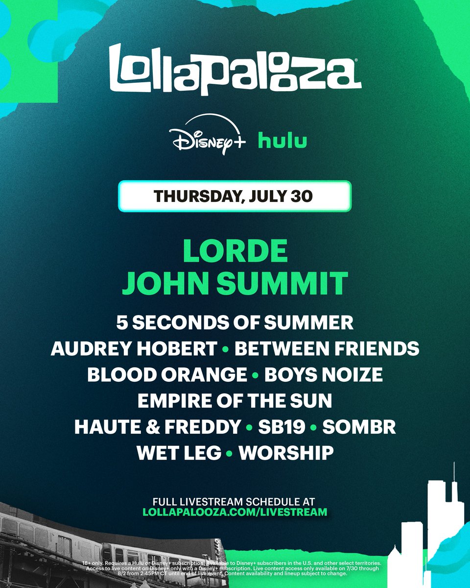 lollapalooza's tweet photo. Can't make it to Lolla today? Follow the fun on your streaming destinations Disney+ and Hulu ✨ https://t.co/RCnQlNoe39 https://t.co/gwY6OzBzeL