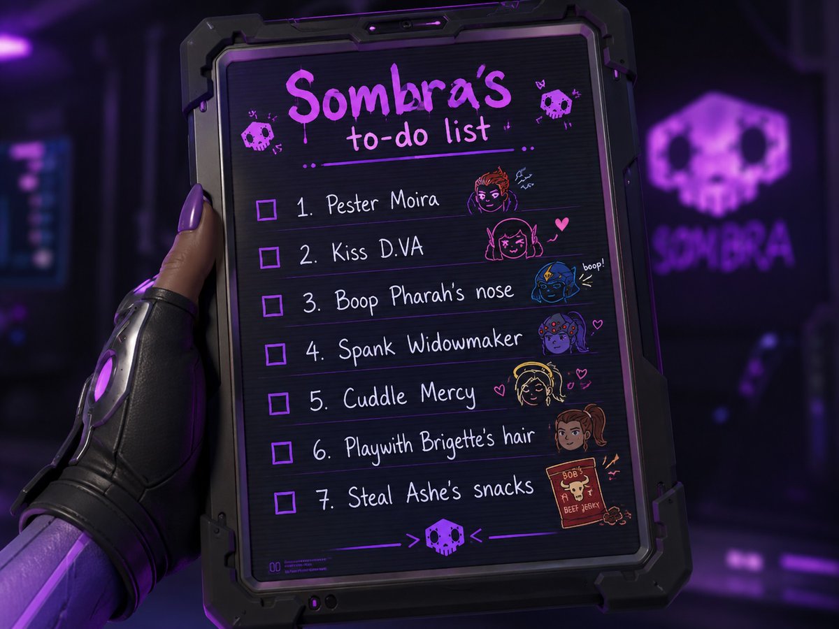talonsgreatest's tweet photo. *Sombra read over her tablet* well, I have a very busy schedule to keep...Now then, where are all my little darlings to help me complete my list https://t.co/l8QYz9hKra
